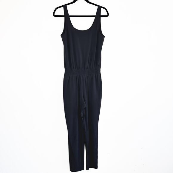 Athleta Roaming Black Sleeveless Smocked Scoop Back Slim Straight Leg Jumpsuit 6 - Picture 13 of 14